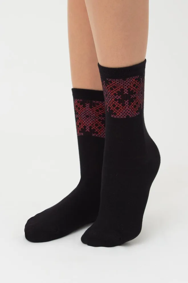 Носки женские классические с принтом WS3 Ukr 002 Giulia (black/red)