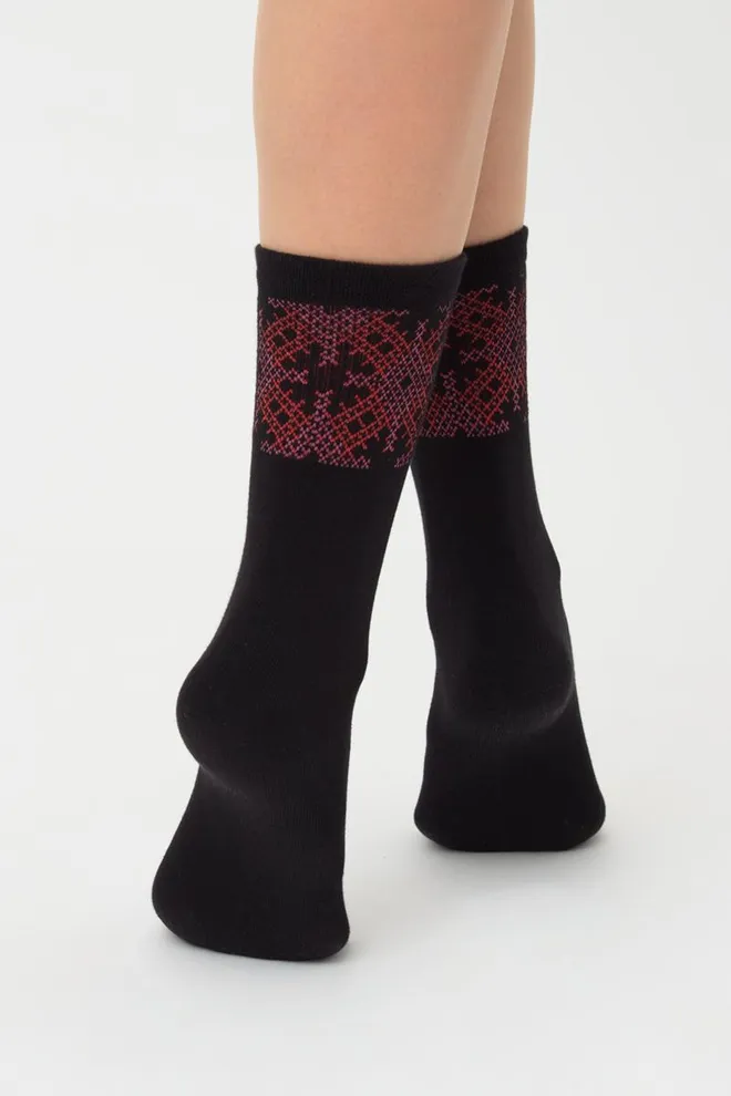 Носки женские классические с принтом WS3 Ukr 002 Giulia (black/red)