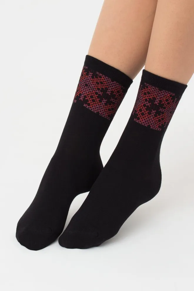 Носки женские классические с принтом WS3 Ukr 002 Giulia (black/red)