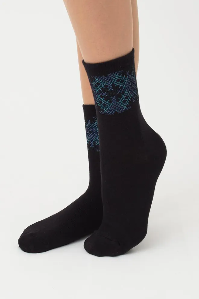 Шкарпетки жіночі класичні з принтом WS3 Ukr 002 Giulia (black/avio)