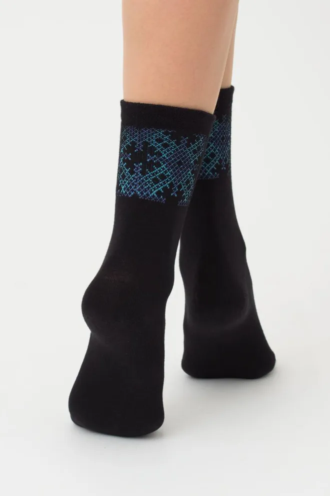 Шкарпетки жіночі класичні з принтом WS3 Ukr 002 Giulia (black/avio)