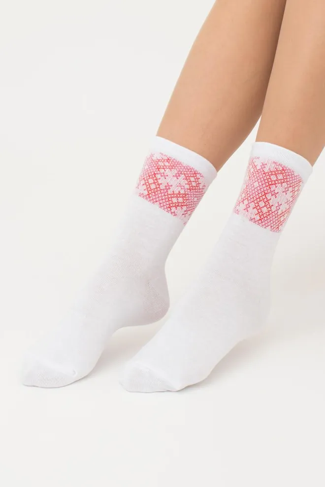 Носки женские классические с принтом WS3 Ukr 002 Giulia (white/red)