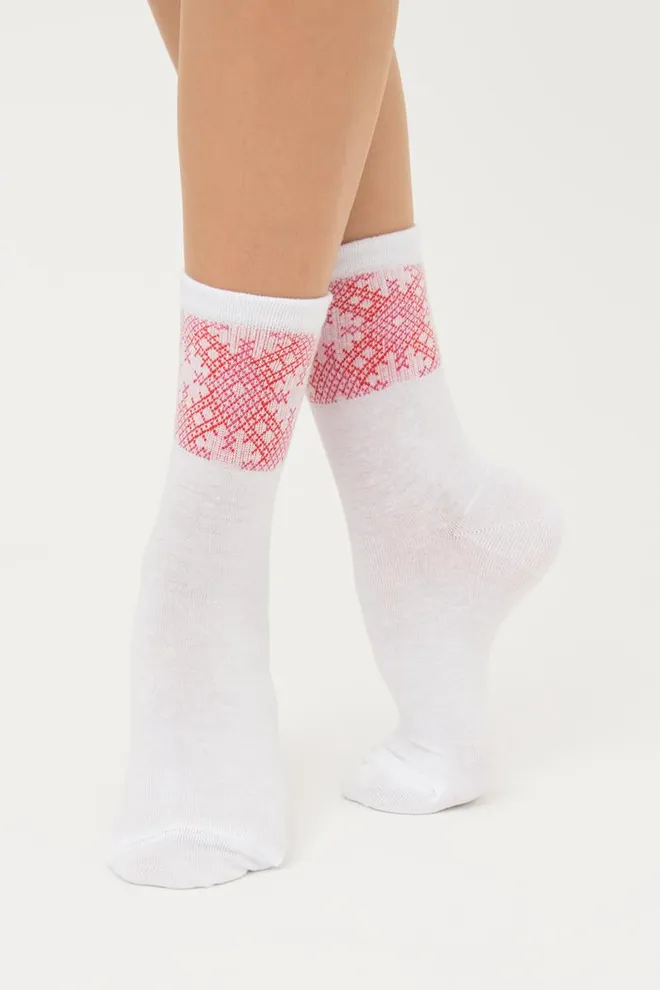 Носки женские классические с принтом WS3 Ukr 002 Giulia (white/red)