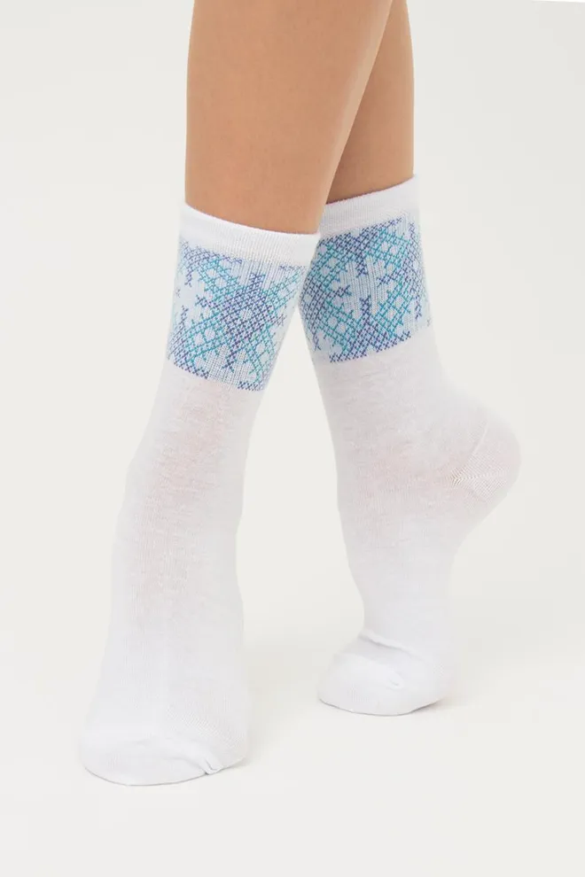 Носки женские классические с принтом WS3 Ukr 002 Giulia (white/avio)