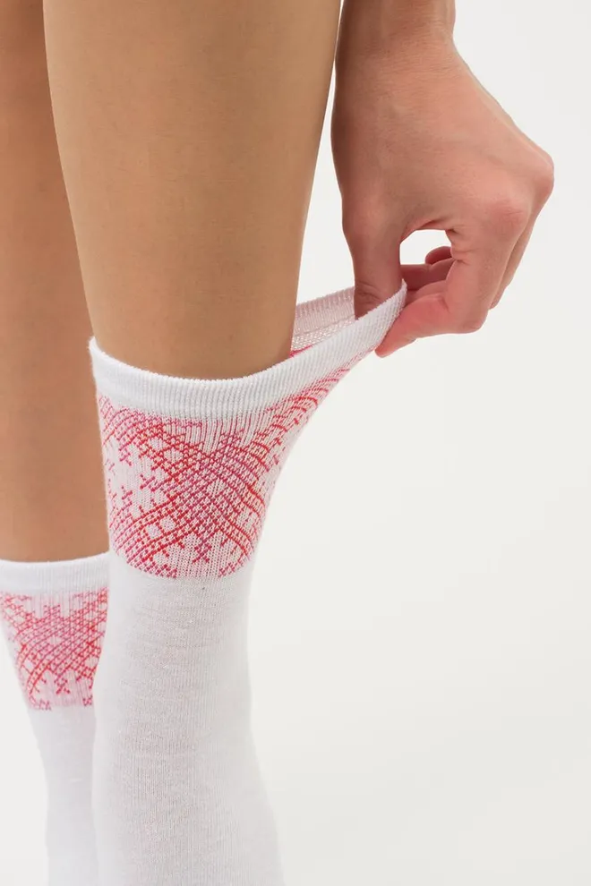 Носки женские классические с принтом WS3 Ukr 002 Giulia (white/red)