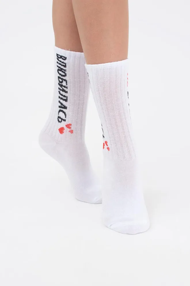 Шкарпетки жіночі класичні з написом Ws3 valentine 002 Giulia (white)