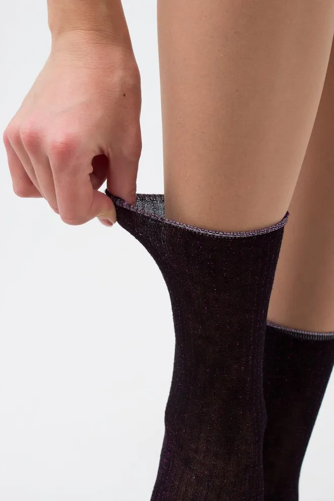Носки женские с люрексом Ws4 lurex rib 001 Giulia (shiny pink metallic)