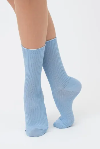 Носки женские высокие в рубчик WS4 rib Giulia (baby blue), голубой