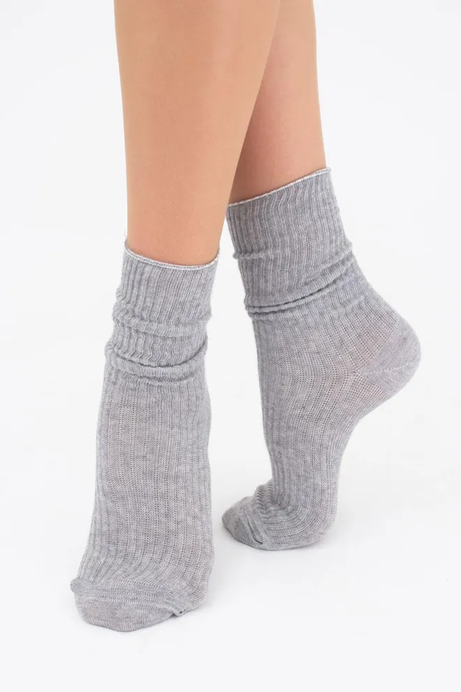 Носки женские высокие в рубчик WS4 rib Giulia (light grey melange), серый