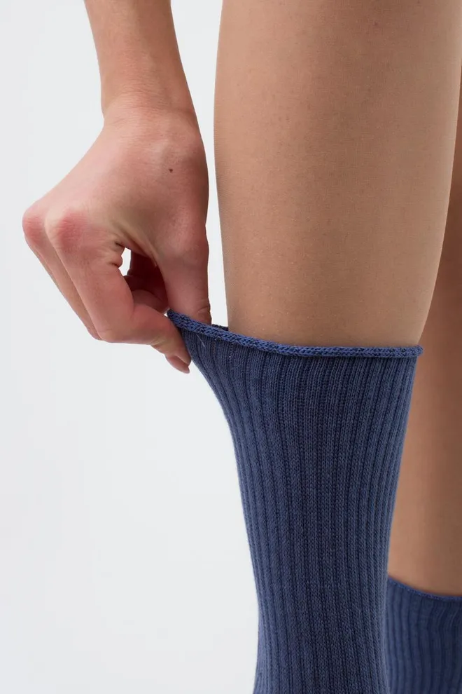 Носки женские высокие в рубчик WS4 rib Giulia (jeans), синий