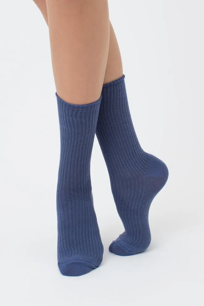 Носки женские высокие в рубчик WS4 rib Giulia (jeans), синий