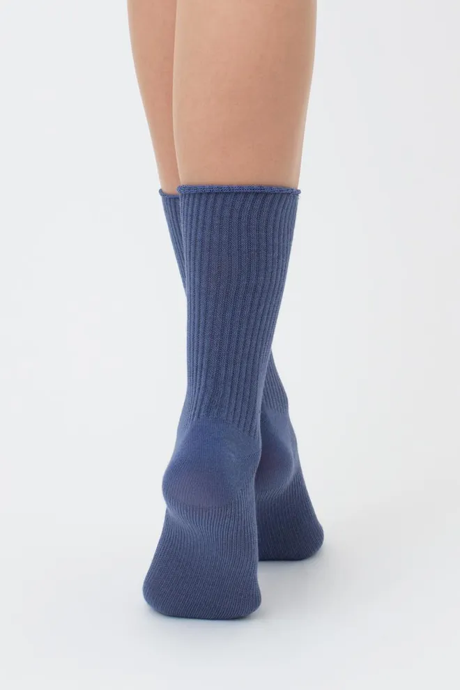 Носки женские высокие в рубчик WS4 rib Giulia (jeans), синий
