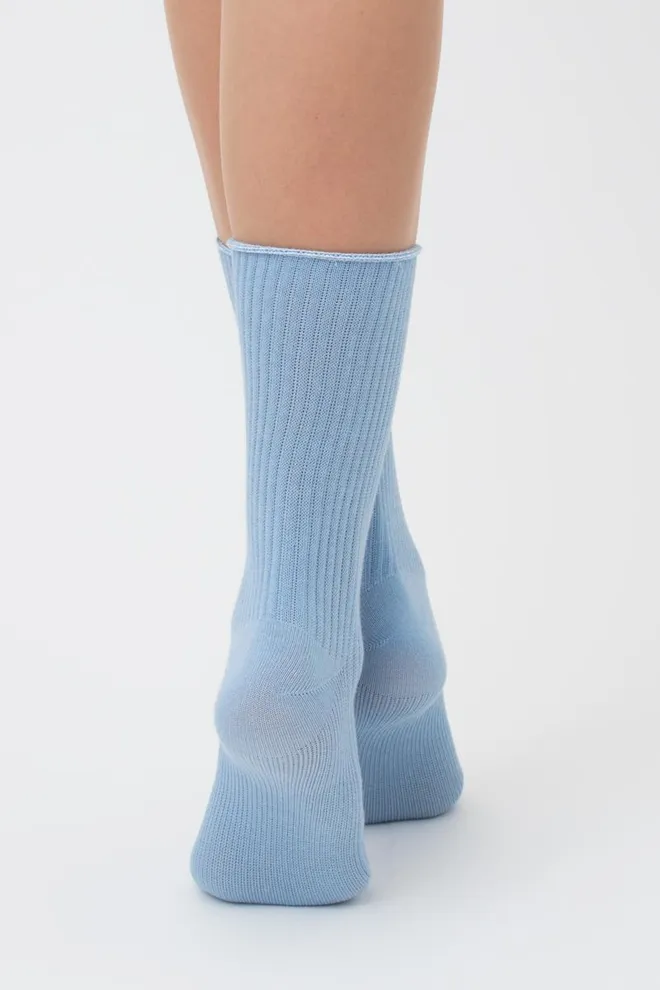 Носки женские высокие в рубчик WS4 rib Giulia (baby blue), голубой