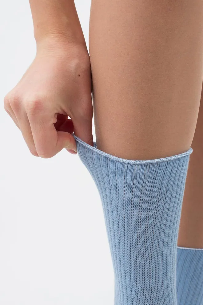 Носки женские высокие в рубчик WS4 rib Giulia (baby blue), голубой