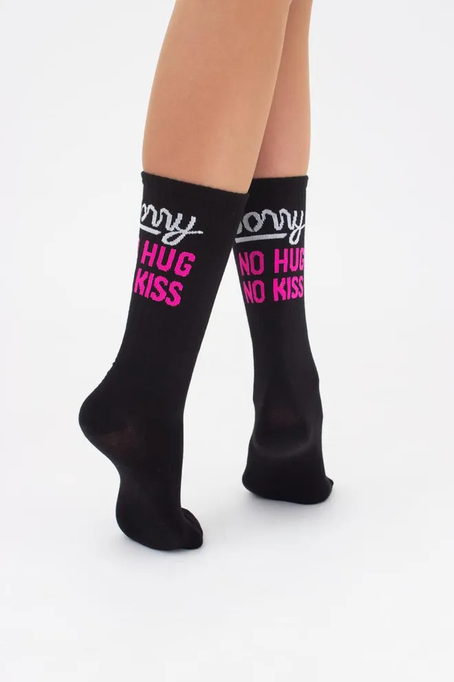 Шкарпетки жіночі високі з принтом Ws4 soft neon 003 Giulia (black/rose)