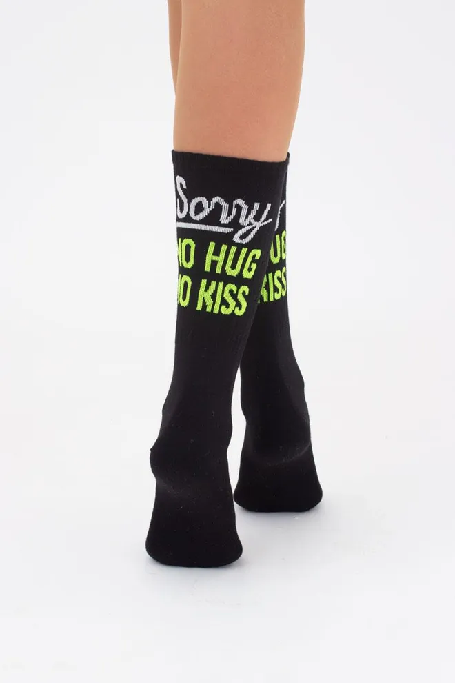 Носки женские высокие с принтом Ws4 soft neon 003 Giulia (black/yellow)