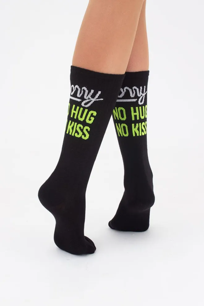 Носки женские высокие с принтом Ws4 soft neon 003 Giulia (black/yellow)