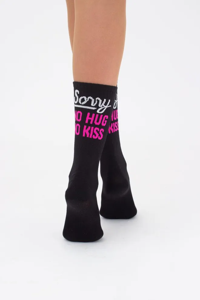 Шкарпетки жіночі високі з принтом Ws4 soft neon 003 Giulia (black/rose)