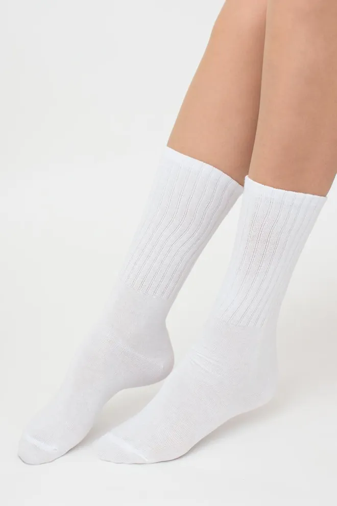 Носки женские хлопковые высокие с резинкой в рубчик Ws4 Strong Classic Giulia (white)