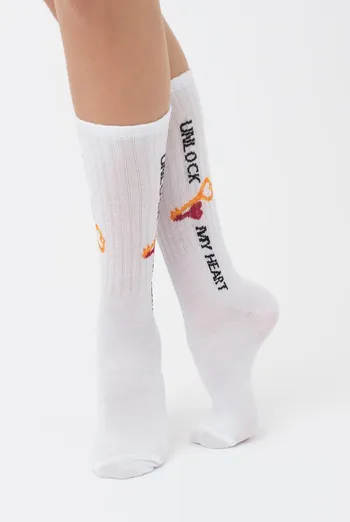 Носки женские высокие с принтом WS4 strong valentine 004 Giulia (white)
