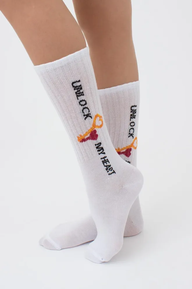 Носки женские высокие с принтом WS4 strong valentine 004 Giulia (white)