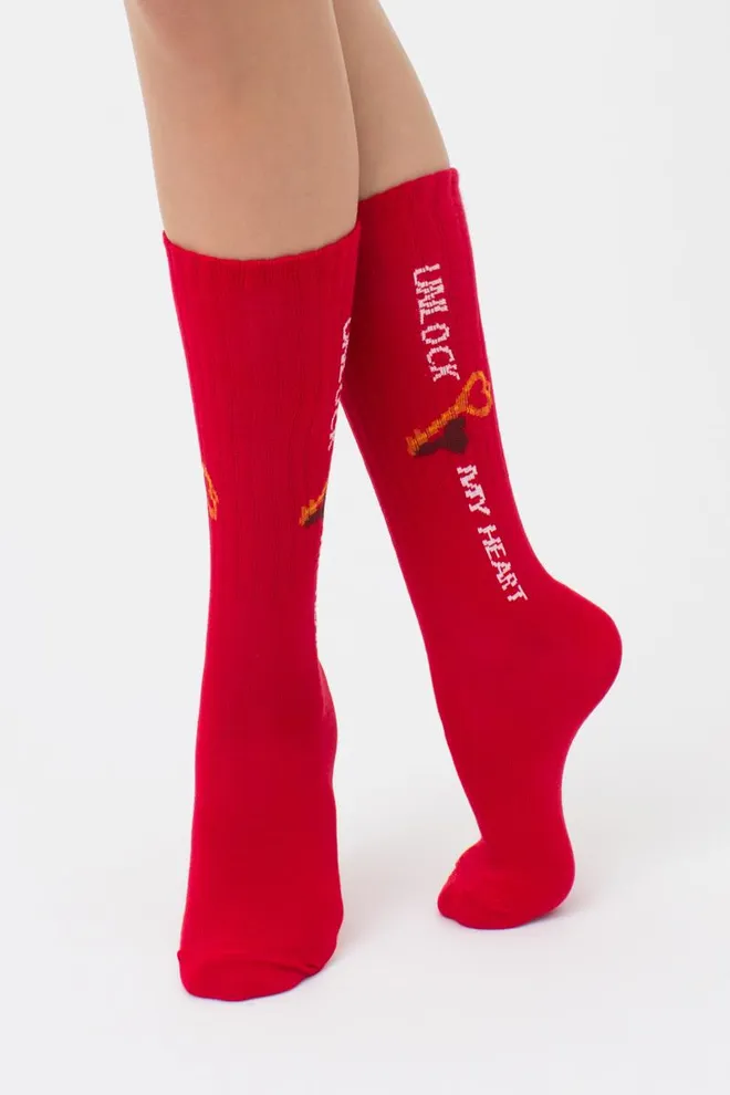 Носки женские высокие с принтом WS4 strong valentine 004 Giulia (red)