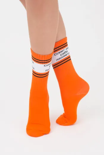 Носки женские высокие с надписью WS4 text strong 006 Giulia (orange) Носки женские высокие с надписью WS4 text strong 006 Giulia (orange)