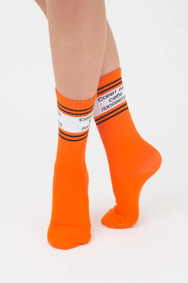 Носки женские высокие с надписью WS4 text strong 006 Giulia (orange)