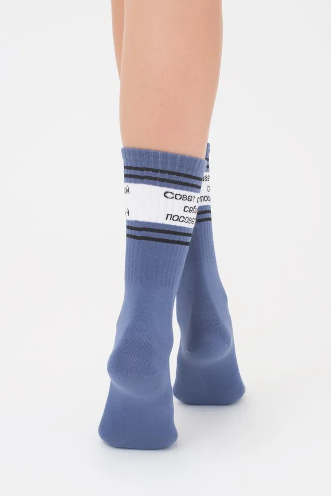 Носки женские высокие с надписью WS4 text strong 006 Giulia (jeans)