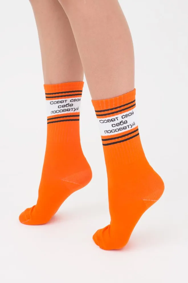 Носки женские высокие с надписью WS4 text strong 006 Giulia (orange)