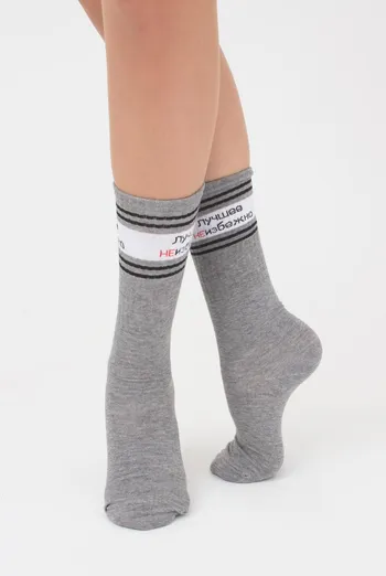 Носки женские высокие с надписью WS4 text strong 007 Giulia (light grey melange)