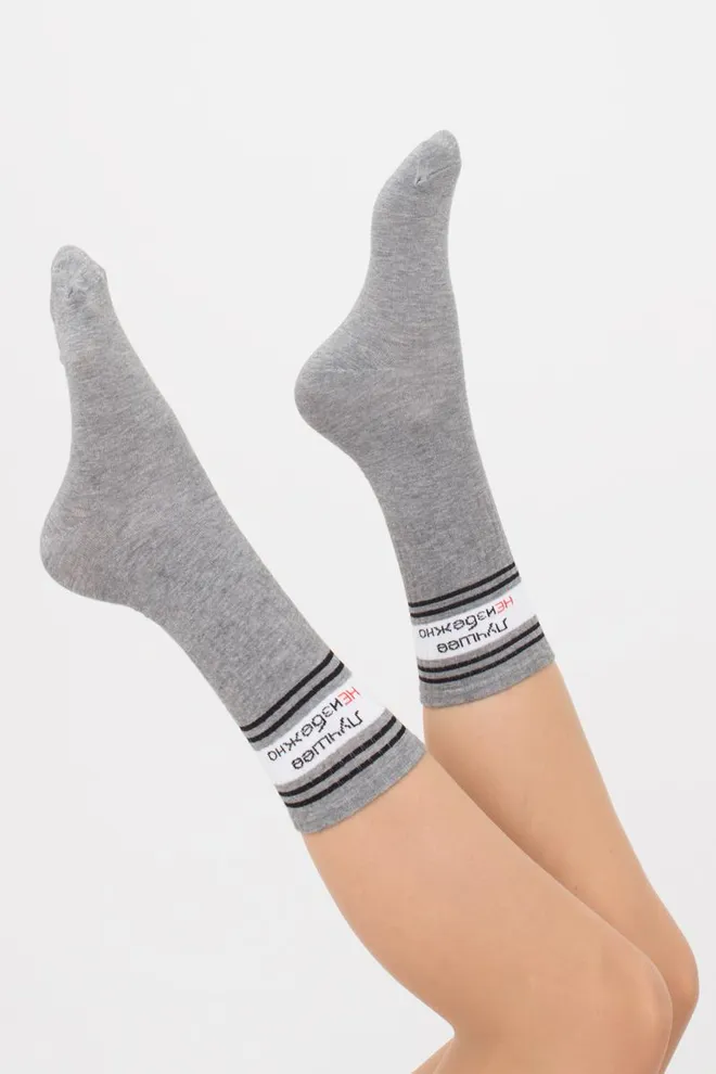 Носки женские высокие с надписью WS4 text strong 007 Giulia (light grey melange)