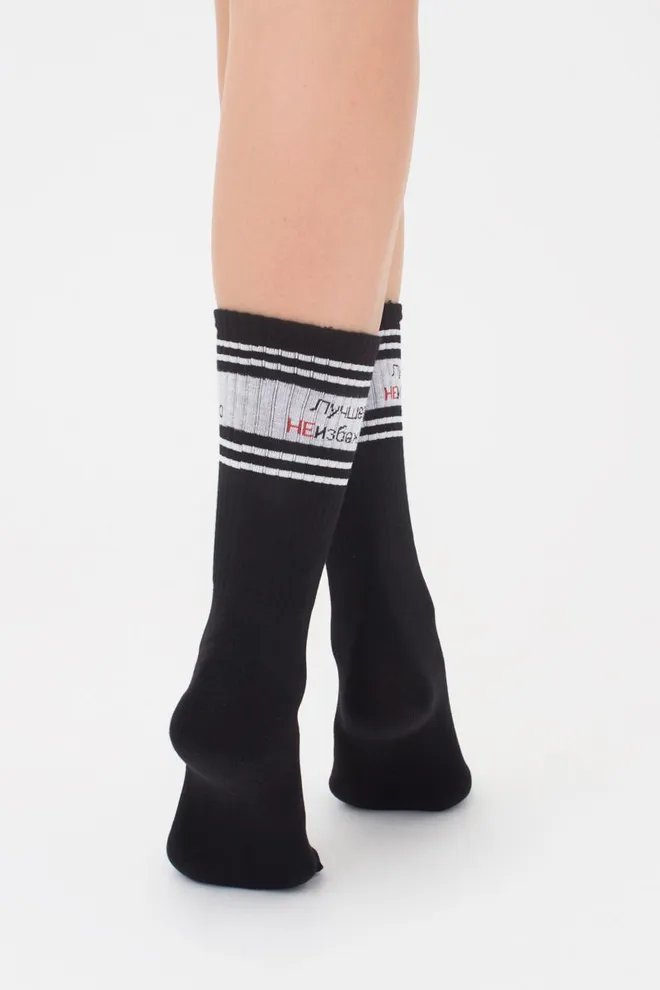 Носки женские высокие с надписью WS4 text strong 007 Giulia (black)