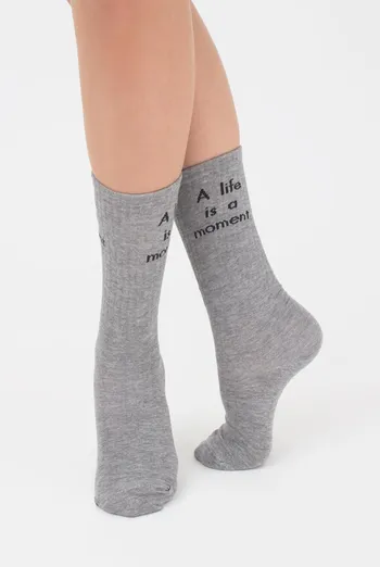 Носки женские высокие с принтом WS4 text strong 008 Giulia (light grey melange)