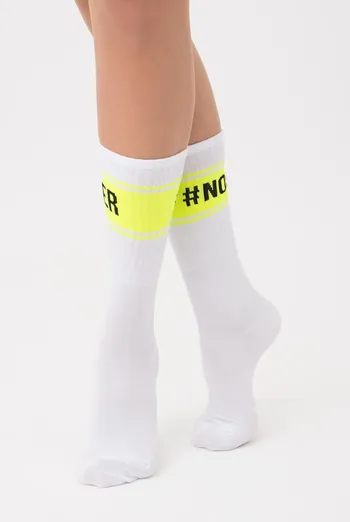Носки женские высокие с принтом WS4 text strong 012 Giulia (white/yellow neon) Носки женские высокие с принтом WS4 text strong 012 Giulia (white/yellow neon)