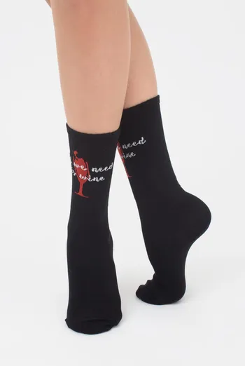 Носки женские высокие с принтом WS4 text strong 013 Giulia (black)