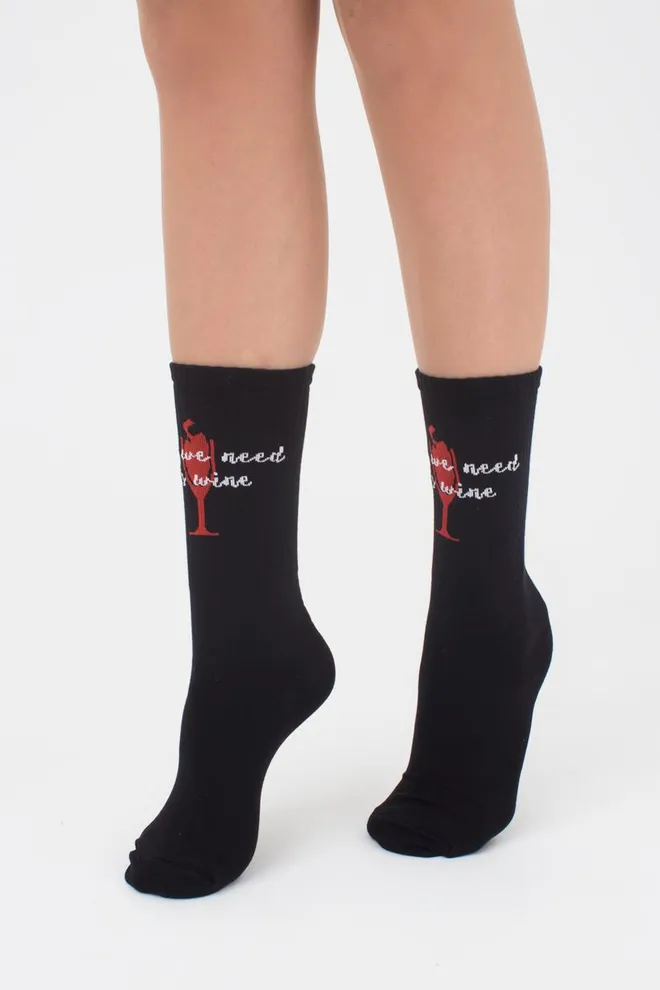 Шкарпетки жіночі високі з принтом WS4 text strong 013 Giulia (black)