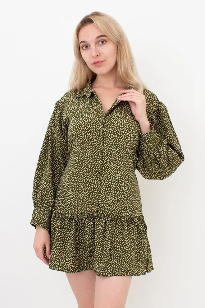 Платье женское с цветочным принтом 6182 (цветной/зеленый)