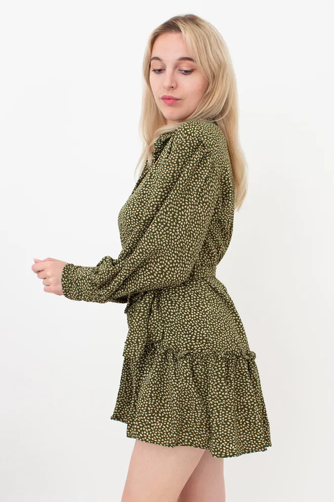 Платье женское с цветочным принтом 6182 (цветной/зеленый)