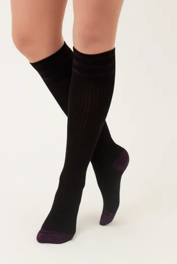 Гольфы женские с люрексом WG1 LUREX RIB 002 Giulia (black/shiny pink metallic) черные