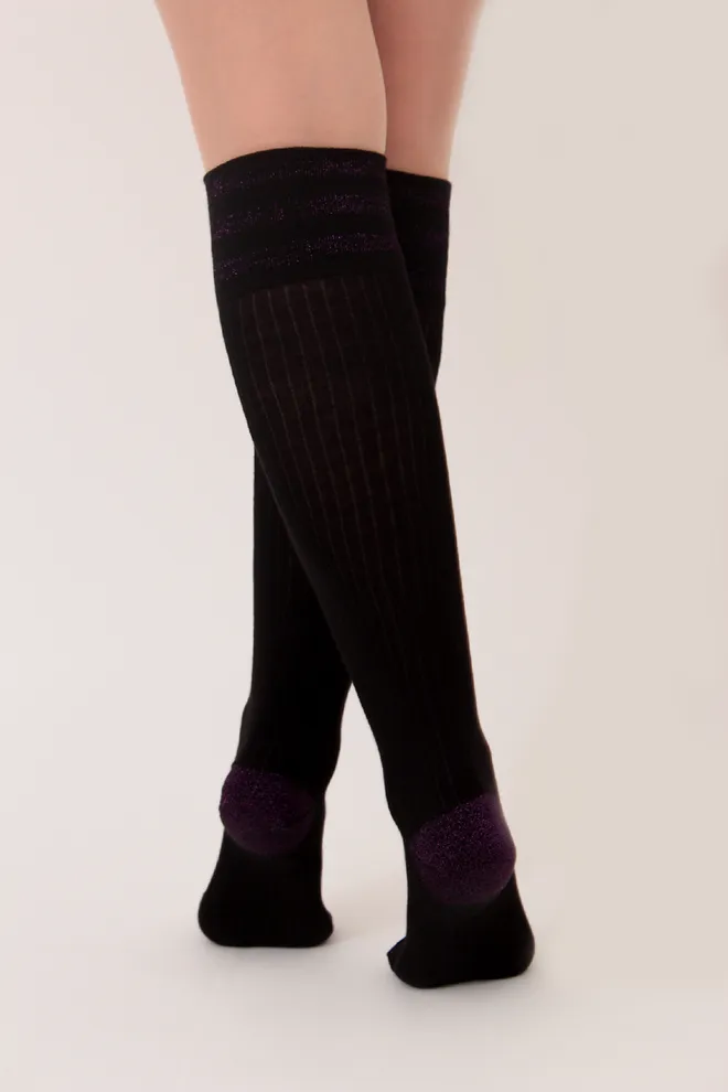 Гольфы женские с люрексом WG1 LUREX RIB 002 Giulia (black/shiny pink metallic) черные