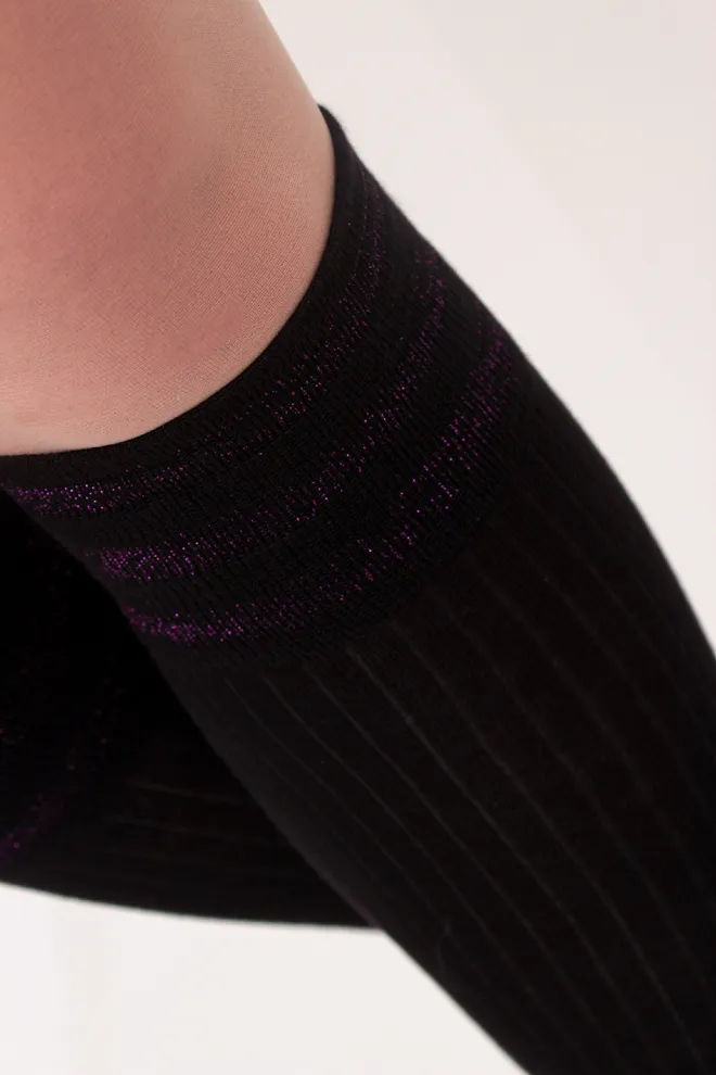 Гольфы женские с люрексом WG1 LUREX RIB 002 Giulia (black/shiny pink metallic) черные