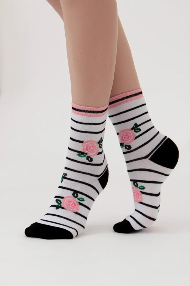 Набор цветных женских носков WS3 SET 8 Giulia  (black/white/geranium) черный/белый/розовый