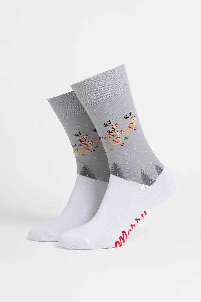 Мужские рождественские носки MS3 NEW YEAR 2606 Giulia (white/silver), серый