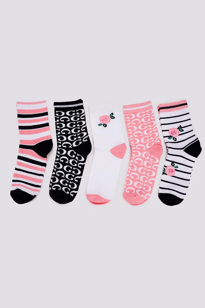 Набор цветных женских носков WS3 SET 8 Giulia  (black/white/geranium) черный/белый/розовый