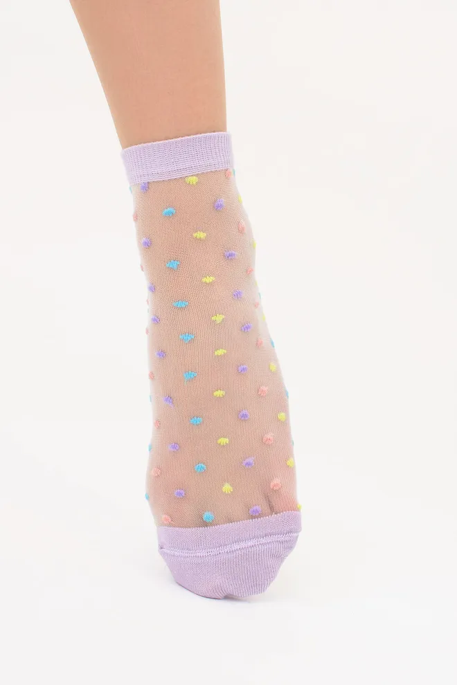 Прозрачные женские носки в горошек WS2 CRISTAL 075 Giulia (lilac), фиолетовый