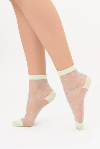 Прозрачные женские носки в горошек WS2 CRISTAL 075 Giulia (salat), зеленый