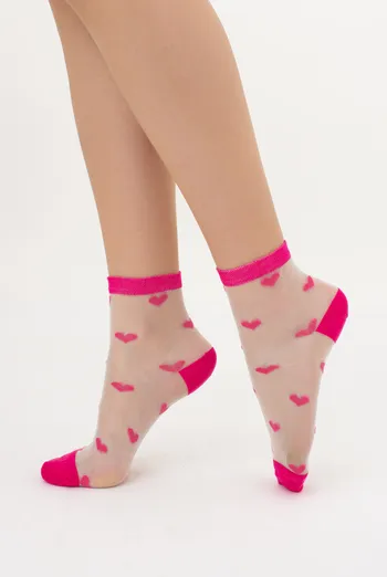 Прозрачные женские носки в сердечках WS2 CRISTAL 074 Giulia (fuchia), розовый