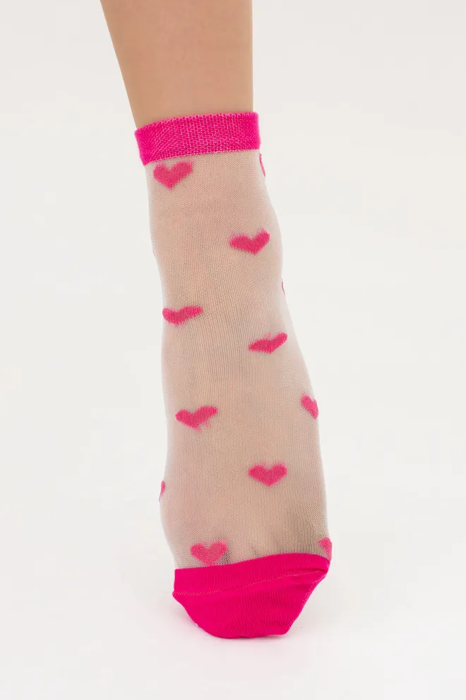 Прозрачные женские носки в сердечках WS2 CRISTAL 074 Giulia (fuchia), розовый