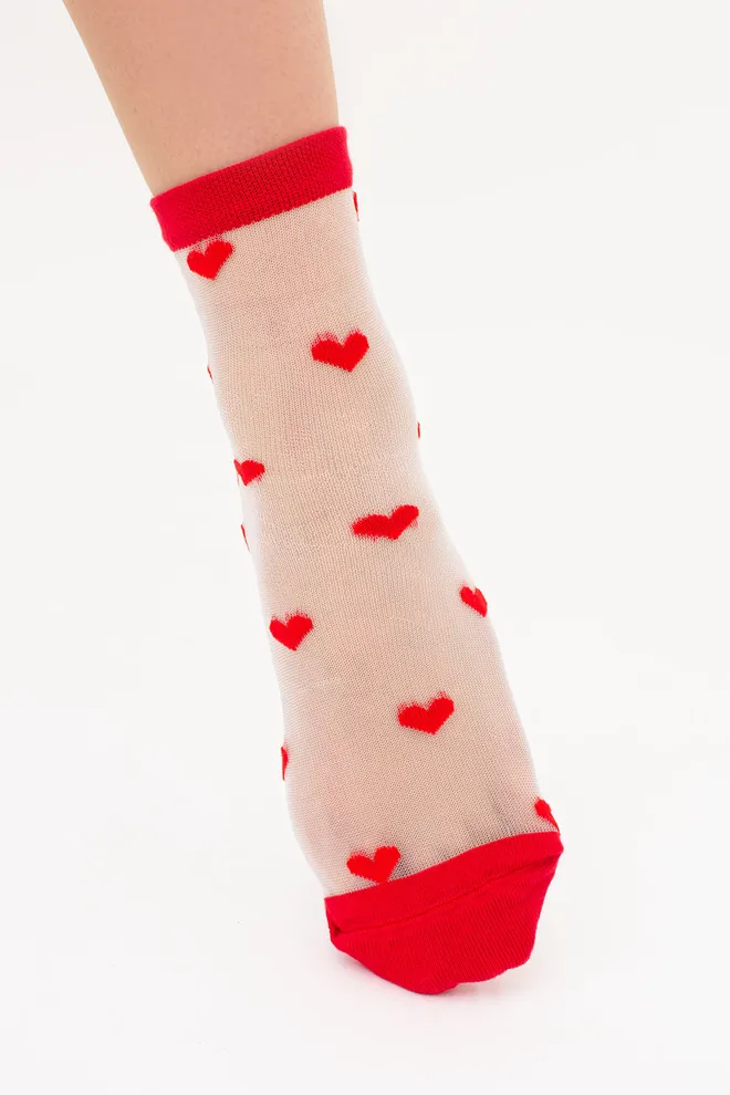 Прозрачные женские носки в сердечках WS2 CRISTAL 074 Giulia (red), красный